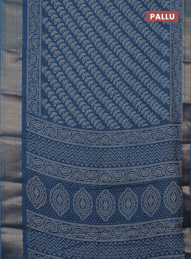 Semi dola saree peacock blue shade with allover bandhani prints and zari woven border