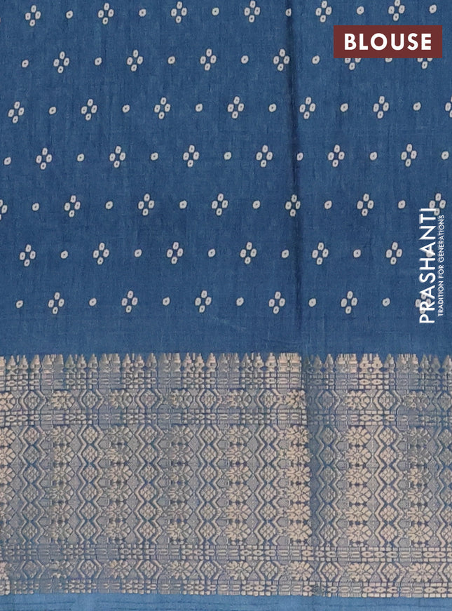 Semi dola saree peacock blue shade with allover bandhani prints and zari woven border