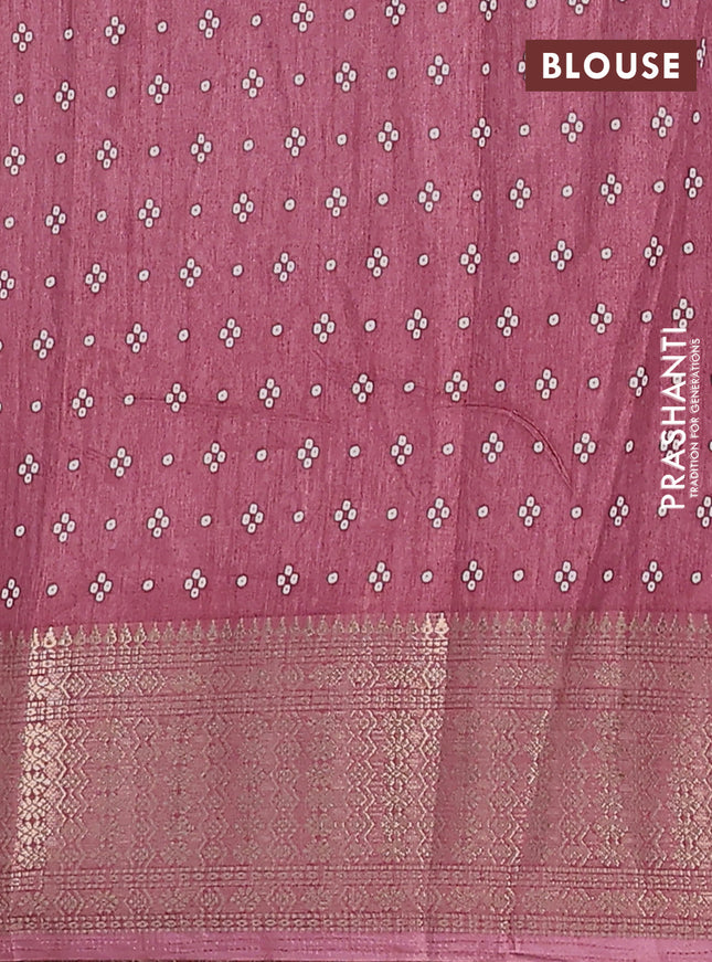Semi dola saree mauve pink with allover bandhani prints and zari woven border