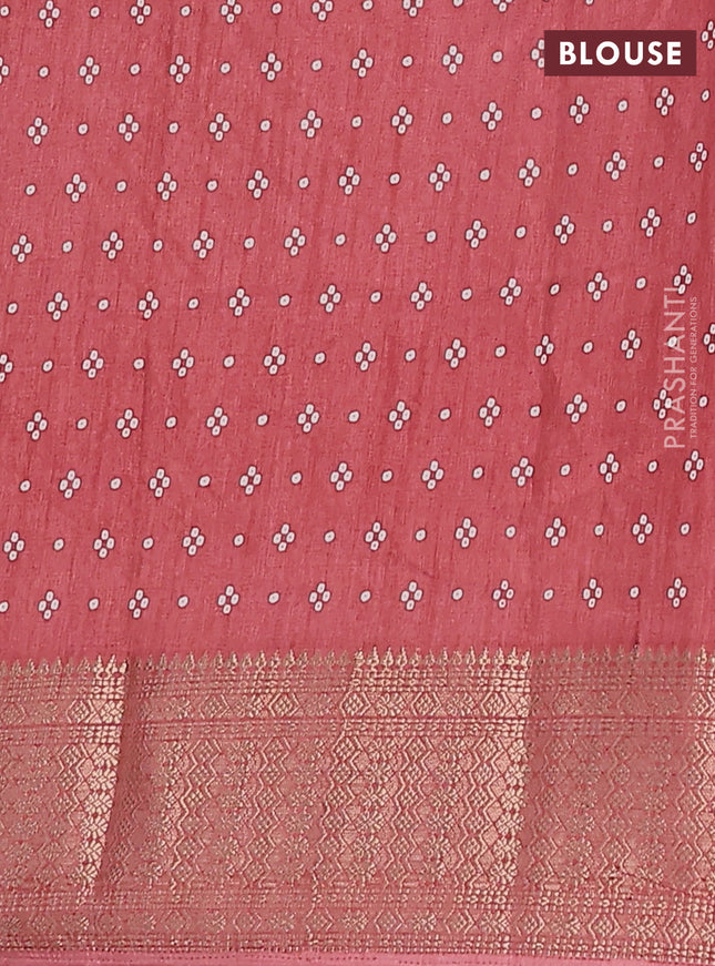 Semi dola saree pastel maroon with allover bandhani prints and zari woven border