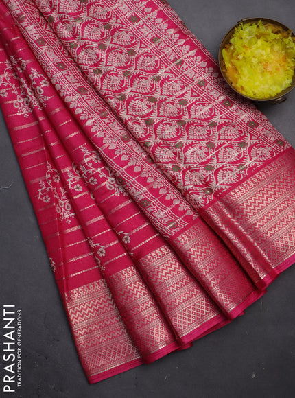 Semi dola saree pink with allover zari weaves & butta prints and zari woven border