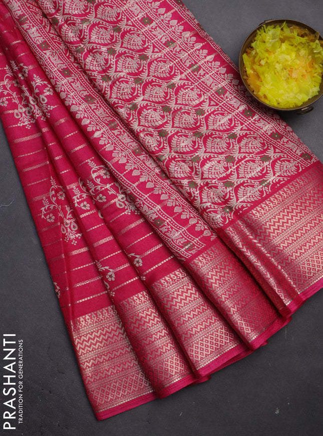 Semi dola saree pink with allover zari weaves & butta prints and zari woven border