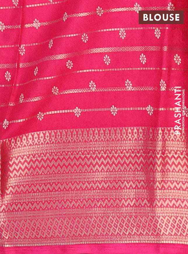 Semi dola saree pink with allover zari weaves & butta prints and zari woven border