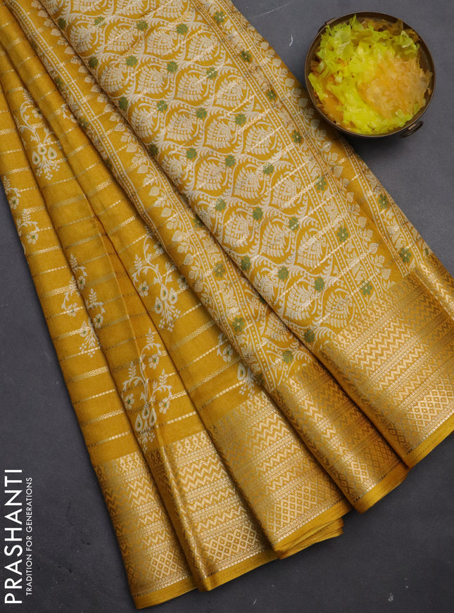 Semi dola saree mustard yellow with allover zari weaves & butta prints and zari woven border