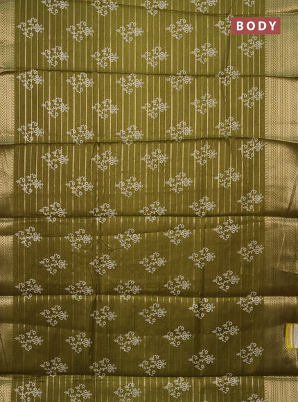 Semi dola saree mehendi green with allover zari weaves & butta prints and zari woven border