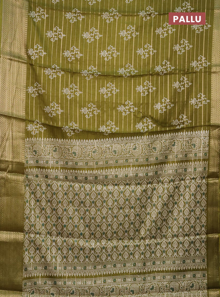 Semi dola saree mehendi green with allover zari weaves & butta prints and zari woven border