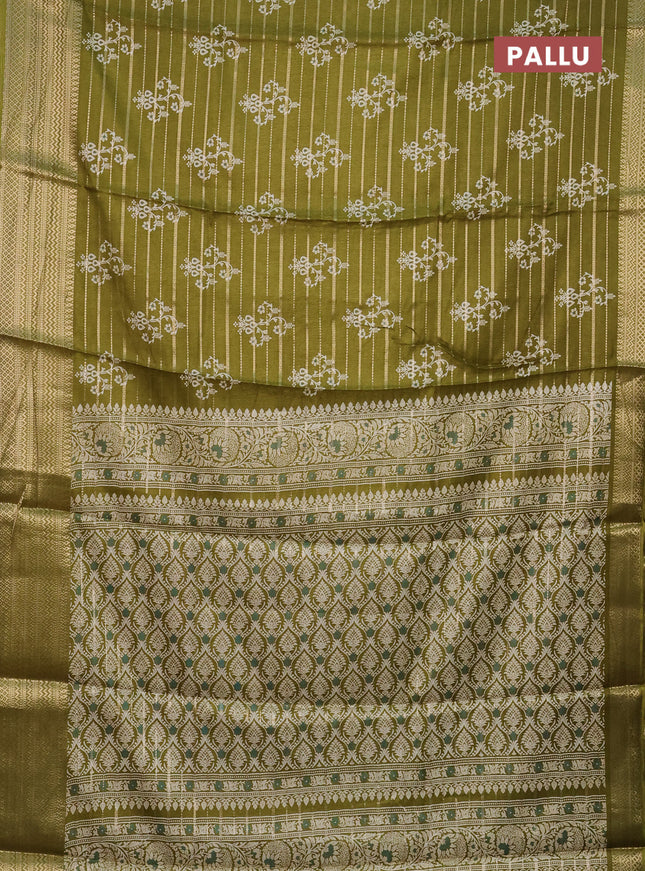 Semi dola saree mehendi green with allover zari weaves & butta prints and zari woven border