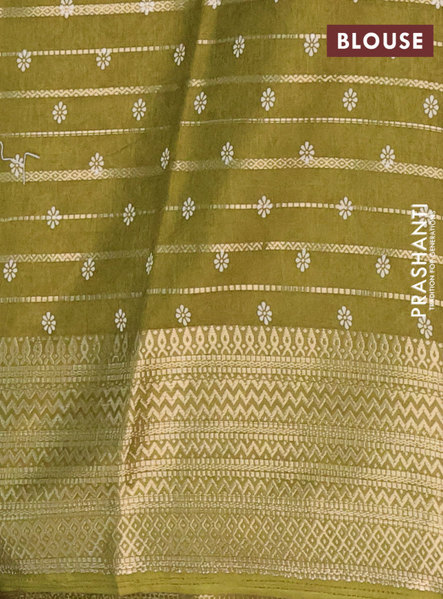 Semi dola saree mehendi green with allover zari weaves & butta prints and zari woven border