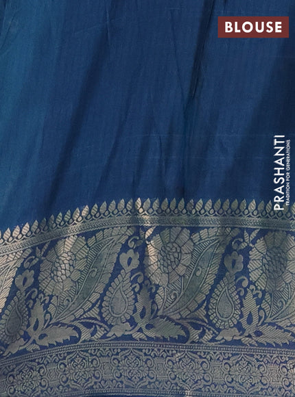 Semi dola saree teal blue and peacock blue with butta prints and zari woven border