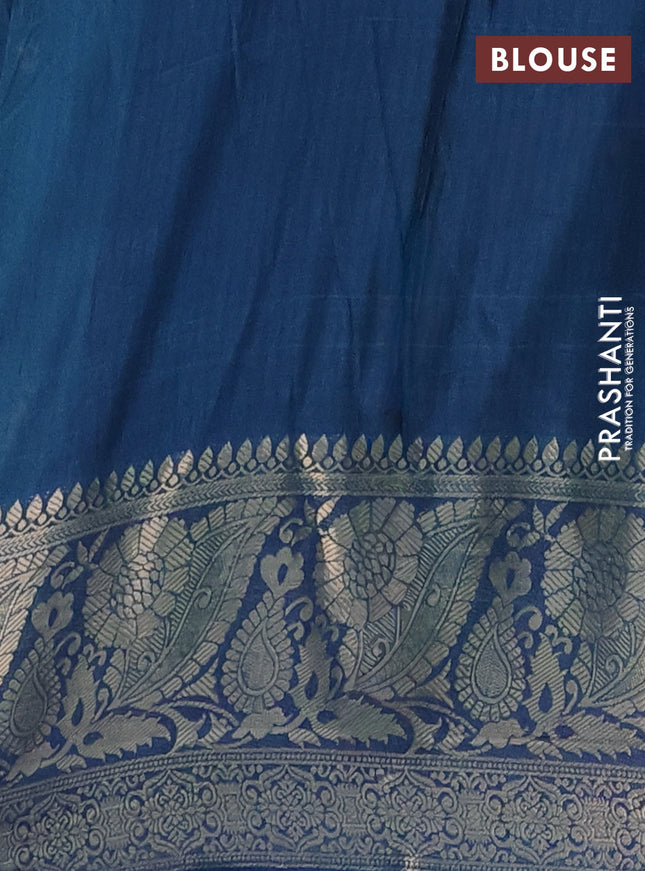 Semi dola saree teal blue and peacock blue with butta prints and zari woven border