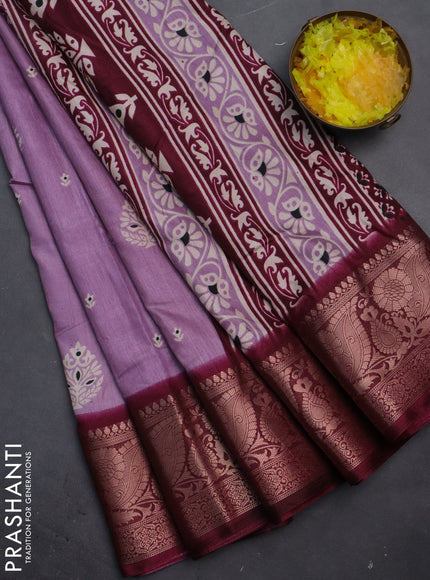 Semi dola saree labender shade and wine shade with butta prints and zari woven border