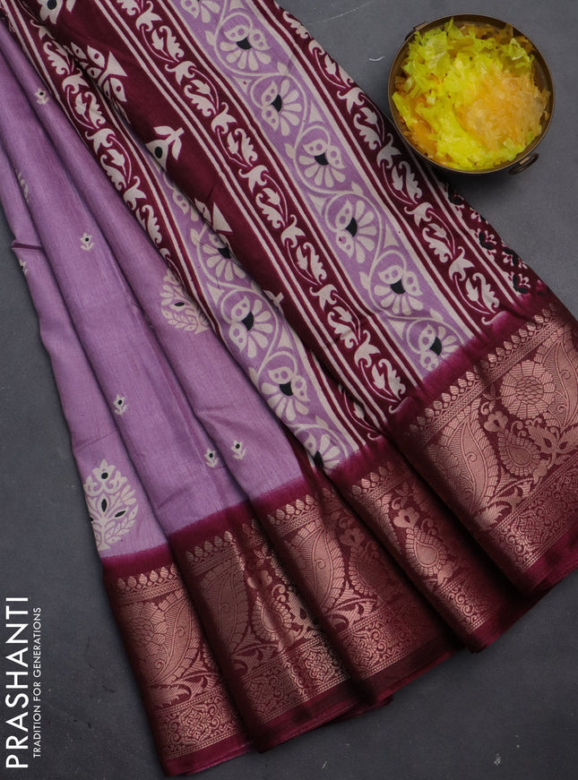 Semi dola saree labender shade and wine shade with butta prints and zari woven border