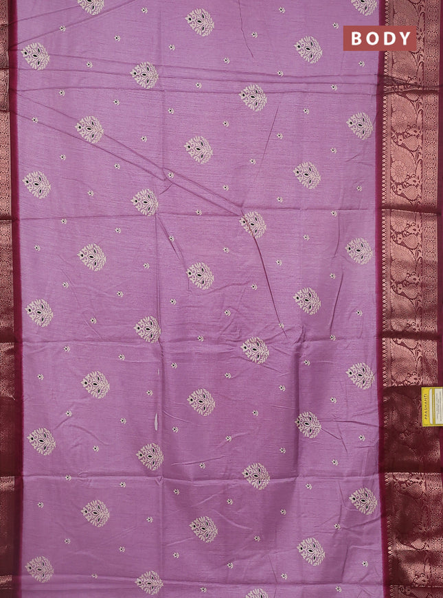 Semi dola saree labender shade and wine shade with butta prints and zari woven border