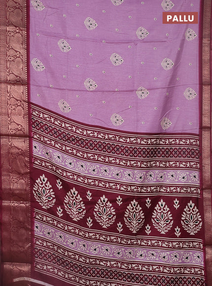 Semi dola saree labender shade and wine shade with butta prints and zari woven border
