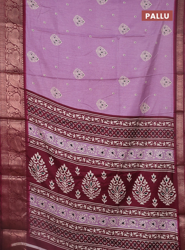 Semi dola saree labender shade and wine shade with butta prints and zari woven border