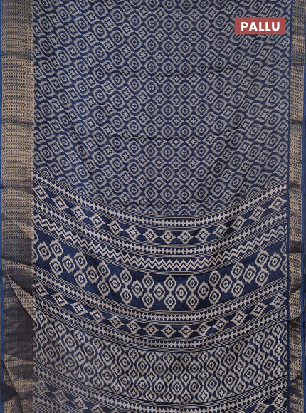 Semi dola saree peacock blue with allover prints and zari woven border
