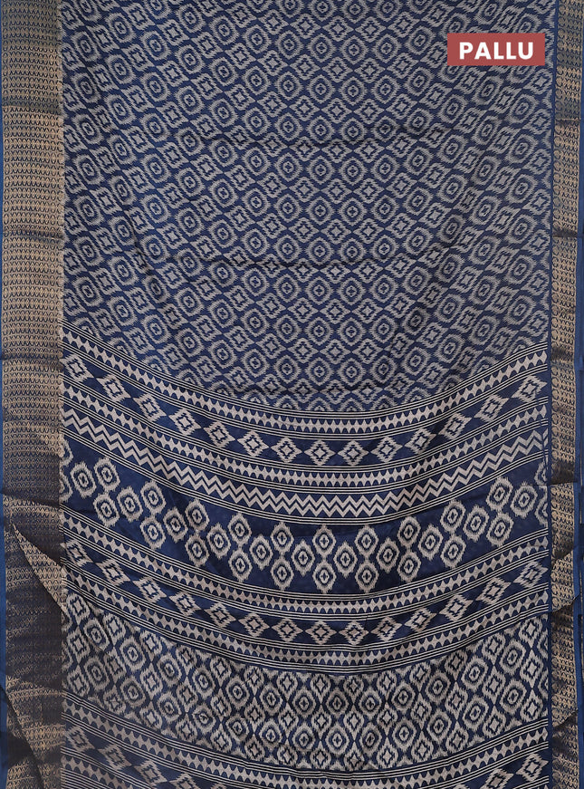 Semi dola saree peacock blue with allover prints and zari woven border