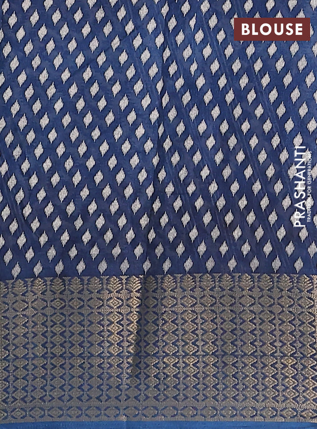 Semi dola saree peacock blue with allover prints and zari woven border