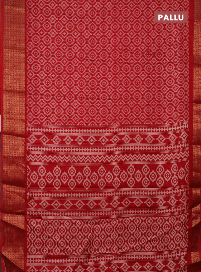 Semi dola saree red with allover prints and zari woven border