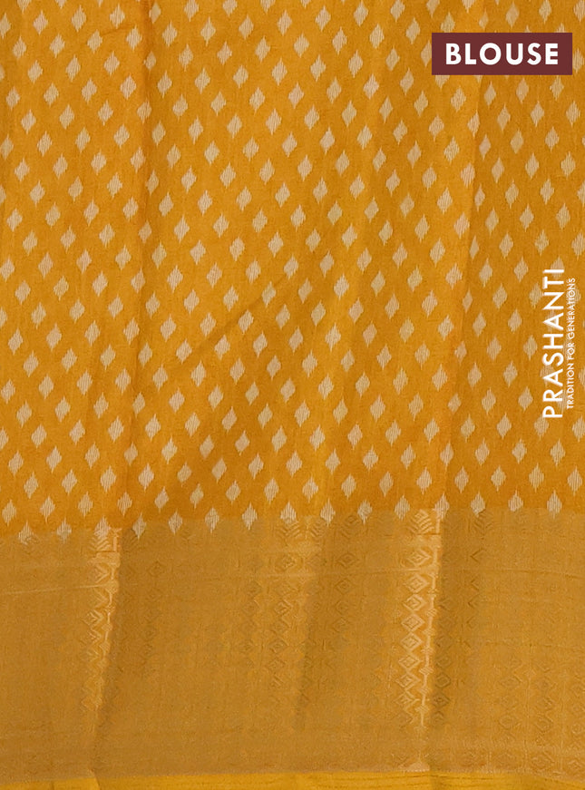 Semi dola saree mustard yellow with allover prints and zari woven border