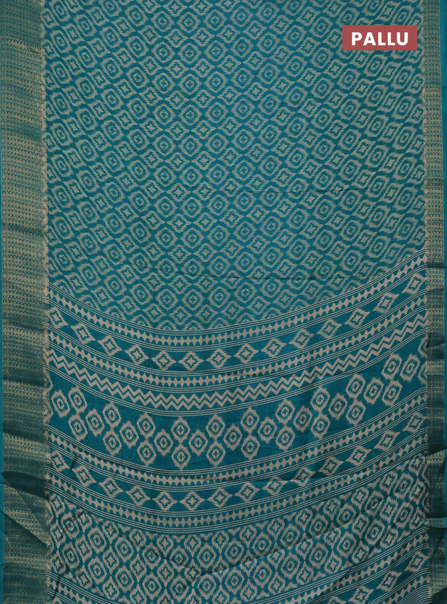 Semi dola saree teal blue with allover prints and zari woven border