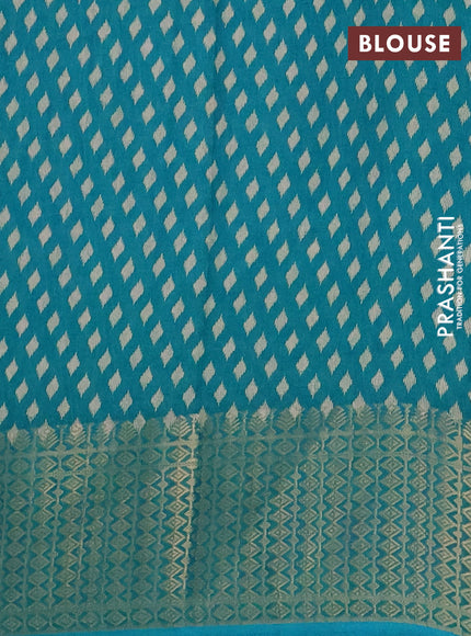 Semi dola saree teal blue with allover prints and zari woven border