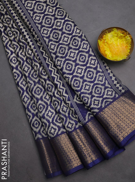 Semi dola saree dark blue with allover prints and zari woven border