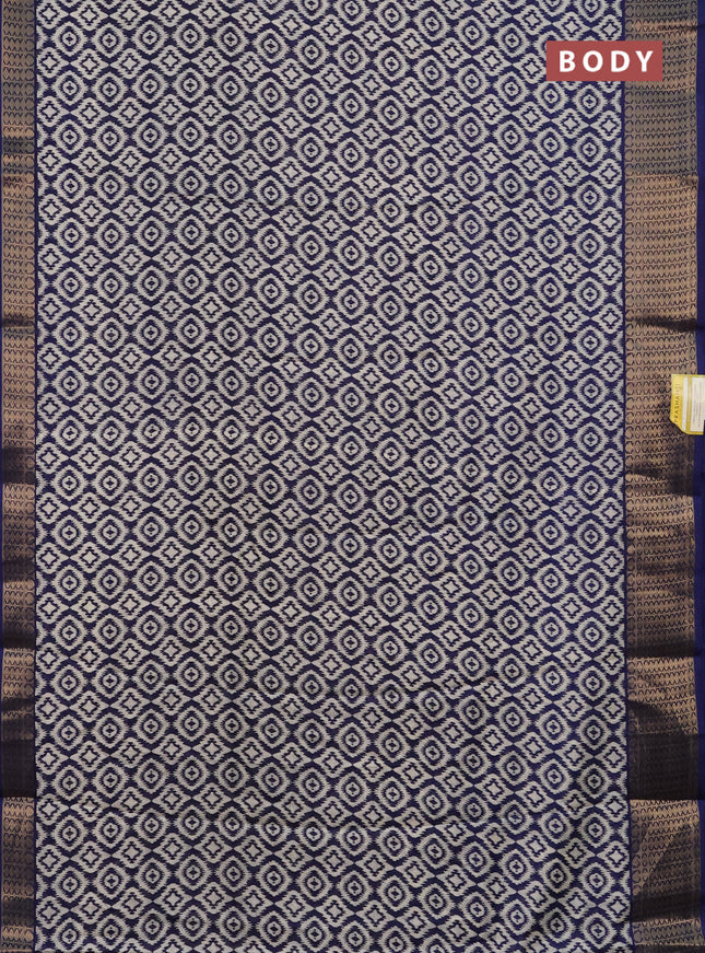 Semi dola saree dark blue with allover prints and zari woven border