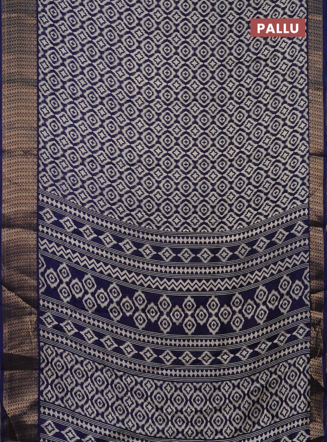 Semi dola saree dark blue with allover prints and zari woven border