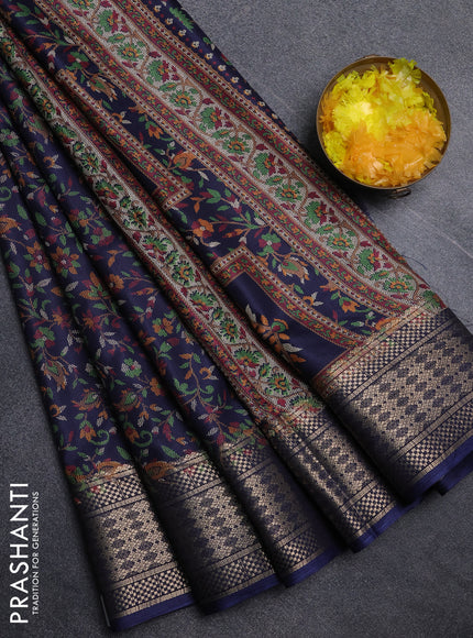 Semi dola saree blue with allover prints and zari woven border