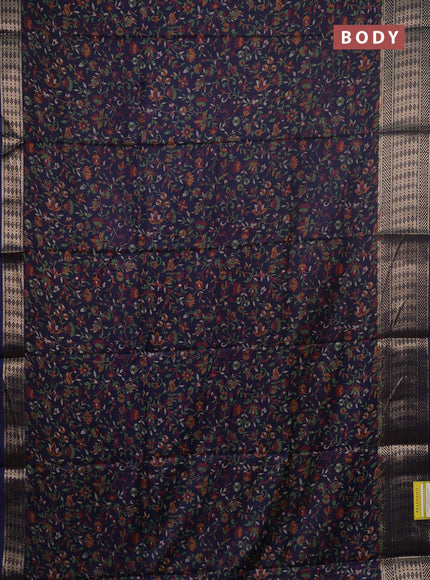 Semi dola saree blue with allover prints and zari woven border