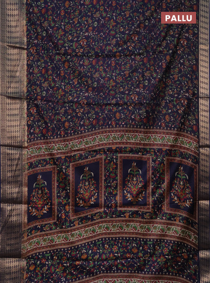 Semi dola saree black with allover prints and zari woven border