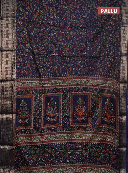 Semi dola saree blue with allover prints and zari woven border