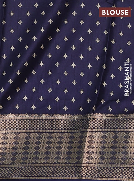 Semi dola saree blue with allover prints and zari woven border