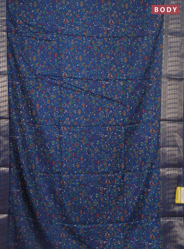 Semi dola saree peacock blue with allover prints and zari woven border