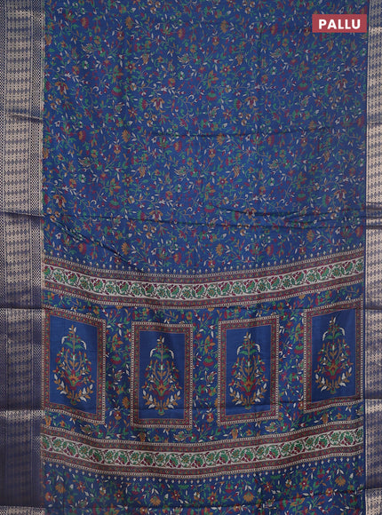 Semi dola saree peacock blue with allover prints and zari woven border