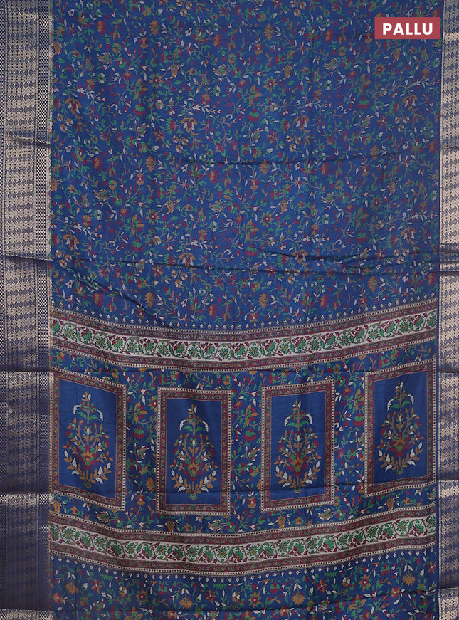 Semi dola saree peacock blue with allover prints and zari woven border