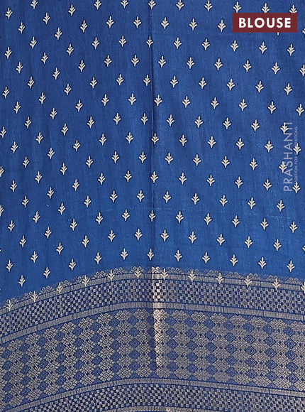Semi dola saree peacock blue with allover prints and zari woven border