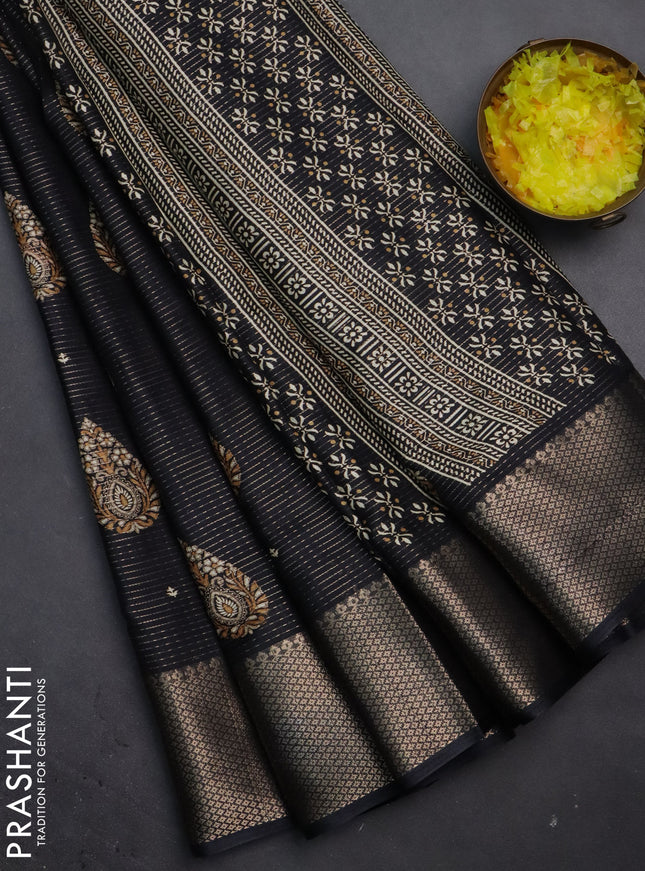 Semi dola saree teal green with allover prints and zari woven border