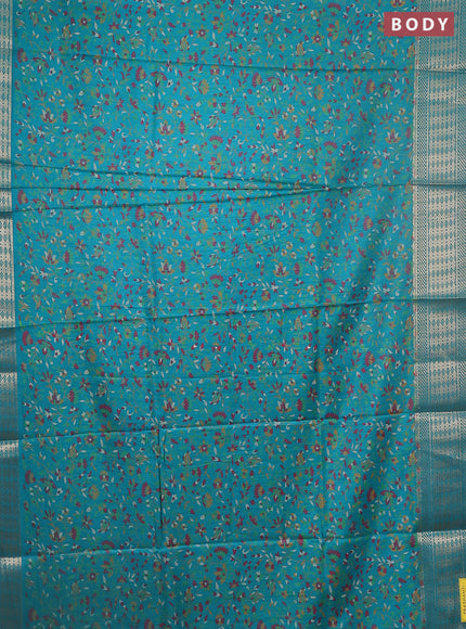 Semi dola saree teal green with allover prints and zari woven border
