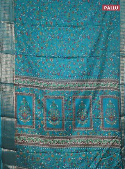 Semi dola saree teal green with allover prints and zari woven border