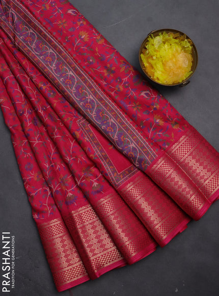 Semi dola saree pink with allover prints and zari woven border