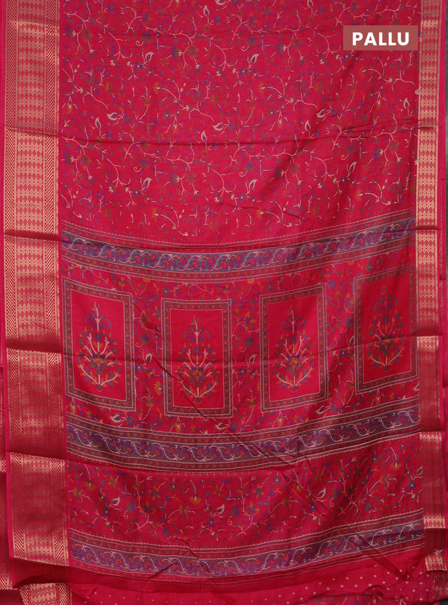 Semi dola saree pink with allover prints and zari woven border