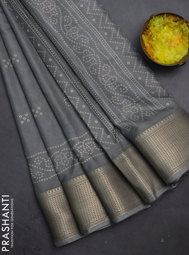 Semi dola saree grey with bandhani butta prints and zari woven border