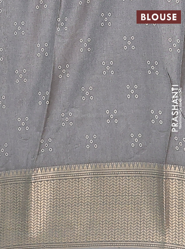 Semi dola saree grey with bandhani butta prints and zari woven border