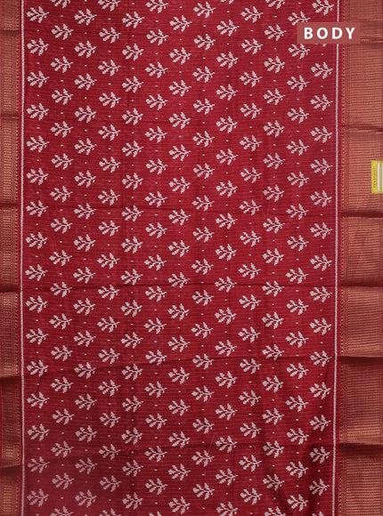 Semi dola saree maroon with zari stripes pattern & ikat prints and zari woven border