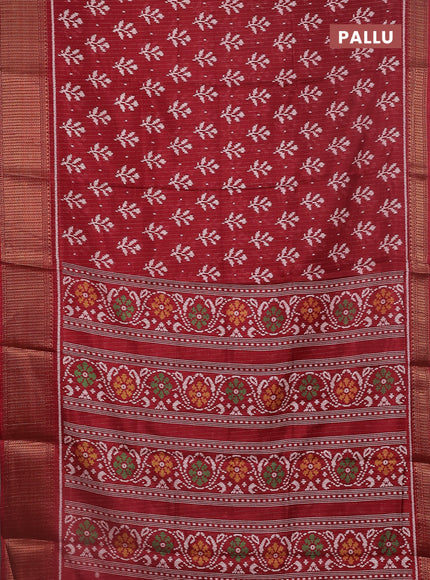 Semi dola saree maroon with zari stripes pattern & ikat prints and zari woven border
