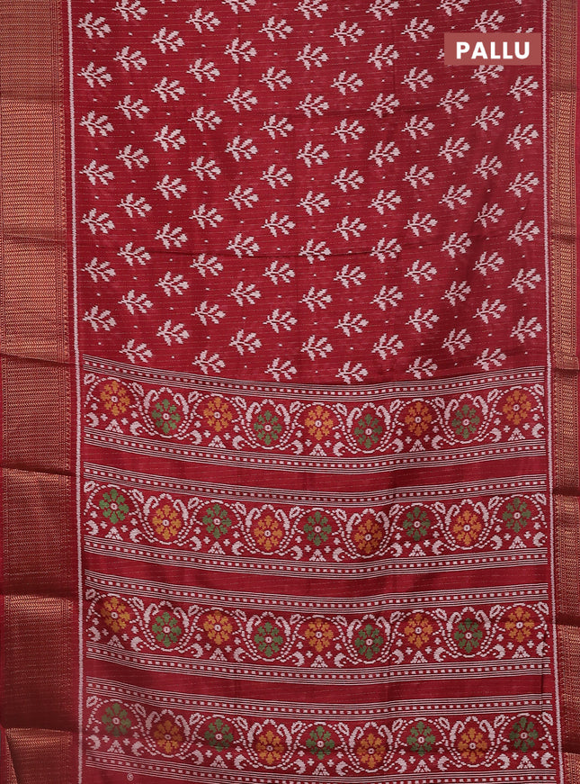 Semi dola saree maroon with zari stripes pattern & ikat prints and zari woven border
