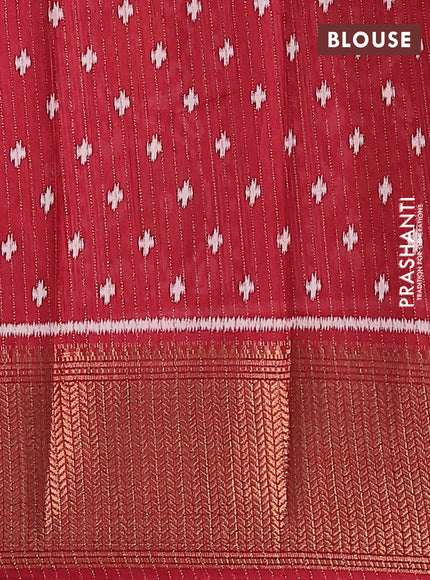 Semi dola saree maroon with zari stripes pattern & ikat prints and zari woven border