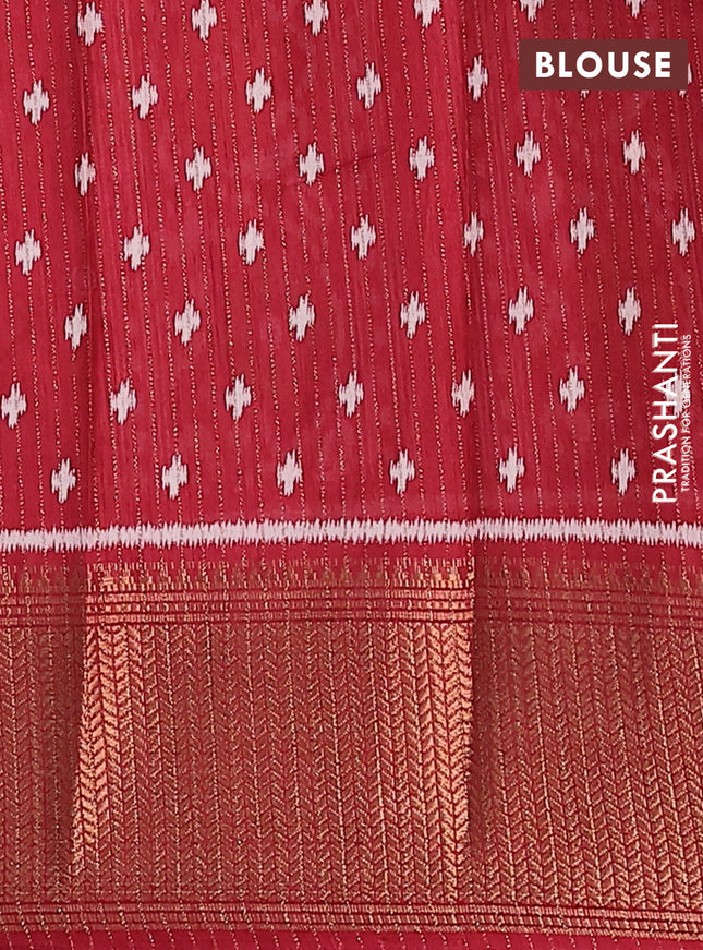 Semi dola saree maroon with zari stripes pattern & ikat prints and zari woven border